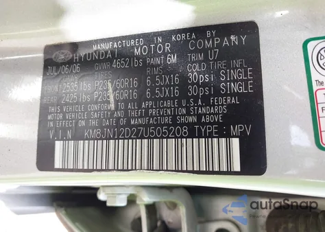 2007 Hyundai Tucson Limited/Se z USA, uszkodzony, nr VIN KM8JN12D27U505208